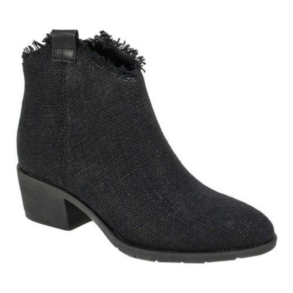 Black Frayed Fabric Ankle Western Heel Booties - Picture 6 of 14